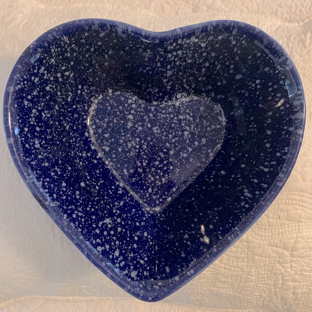 Heart Shaped Bowl in Beautiful Blue with Sponge-ware finish